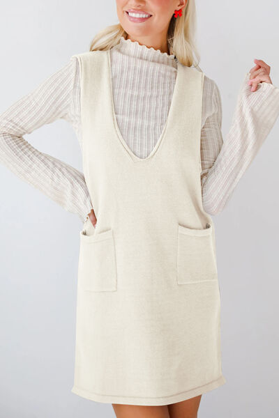 Lovelet Pocketed V-Neck Mini Sweater Overall Dress