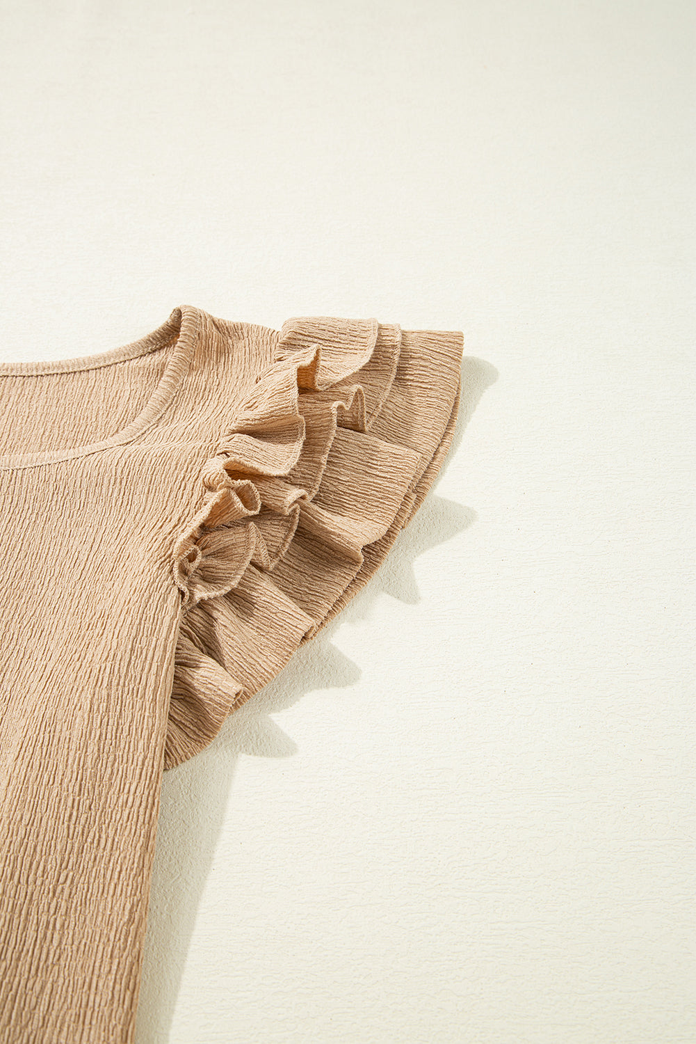 Ruffled Square Neck Textured Cap Sleeve Top - felvior
