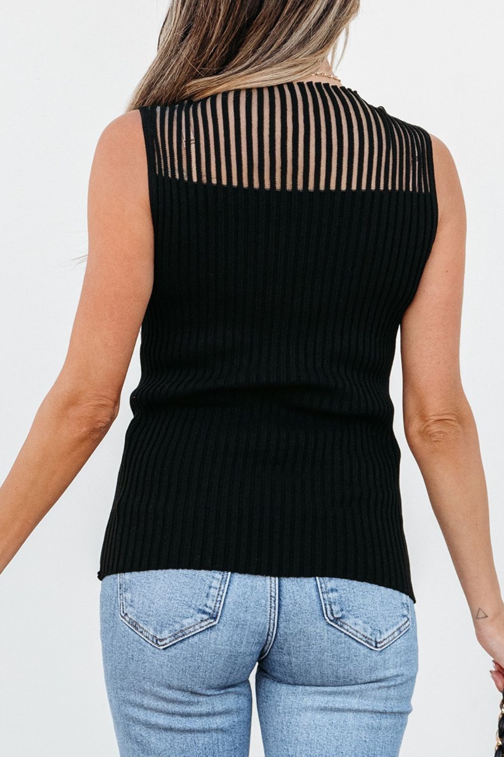 Ribbed Texture Mesh Knit Tank - felvior