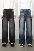 Men's Washed Wide Leg Jeans with Pockets