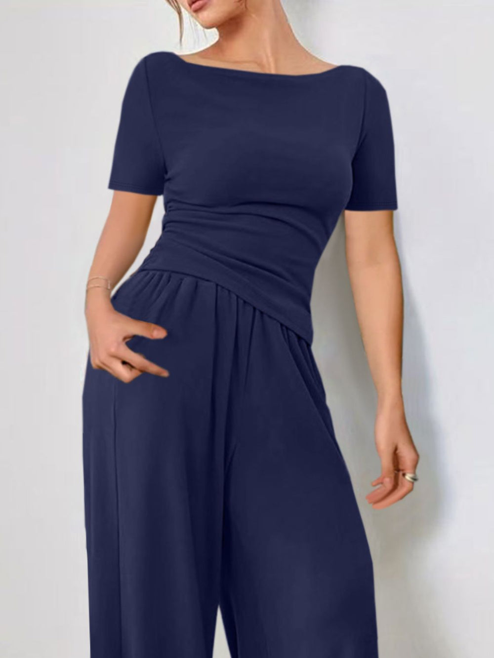 Round Neck Short Sleeve T-Shirt and Pants Set