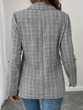 Single-Breasted Lapel Collar Plaid Blazer - felvior