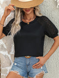Round Neck Lace Patchwork Half Sleeve T-Shirt - felvior
