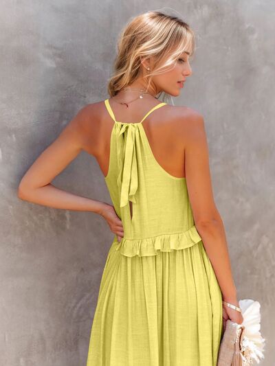 Ruffled Sleeveless Tiered Maxi Dress with Pockets - felvior