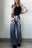 Checkered Wide Leg Jeans - felvior