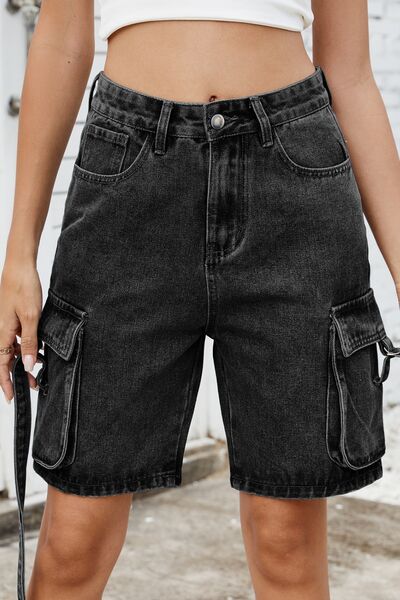 Washed Cargo Denim Shorts - felvior