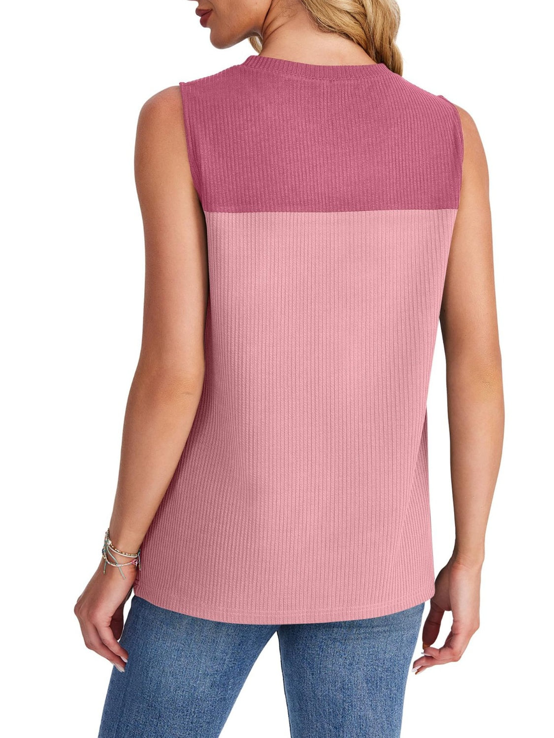 Color Block Round Neck Tank - felvior