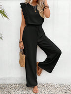 Lace Trim Round Neck Top and Pants Set