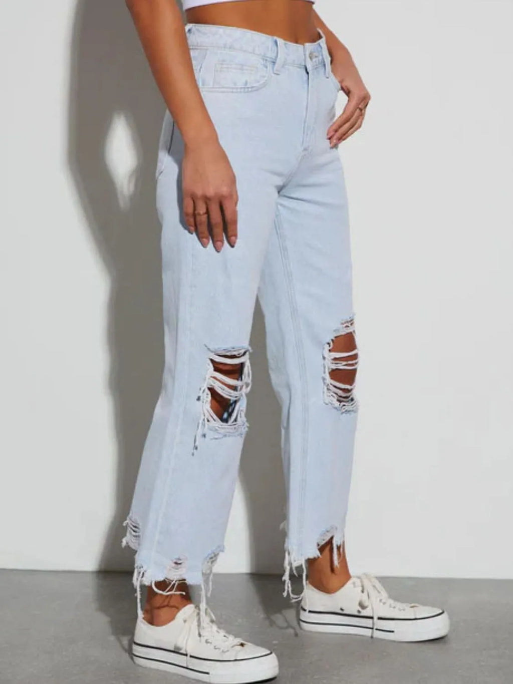 Distressed Raw Hem Jeans