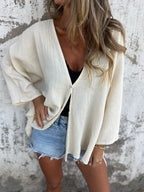 Full Size One Button Long Sleeve Shirt Plus Size