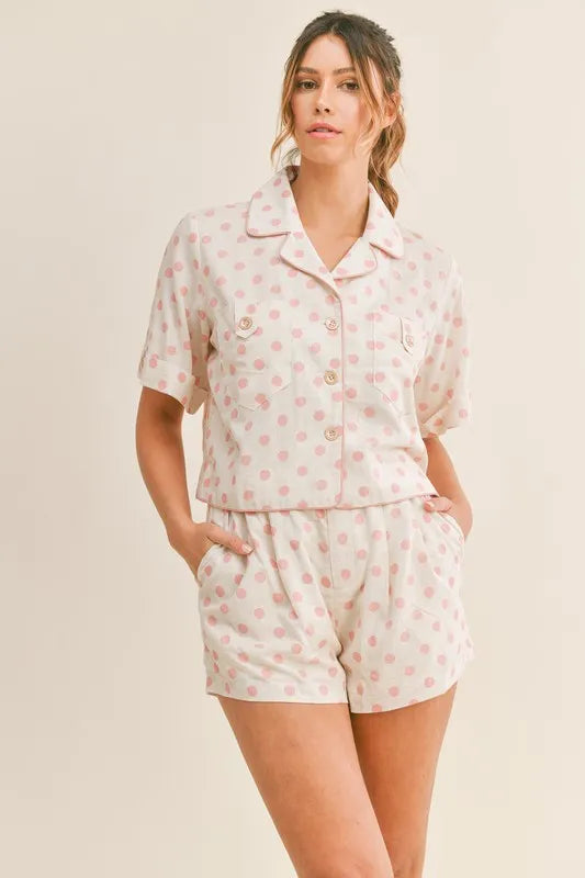 MABLE Polka Dot Collar Crop Top and Short Lounge Set Main image