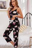 Floral V-Neck Cami and Cropped Pants Lounge Set - felvior