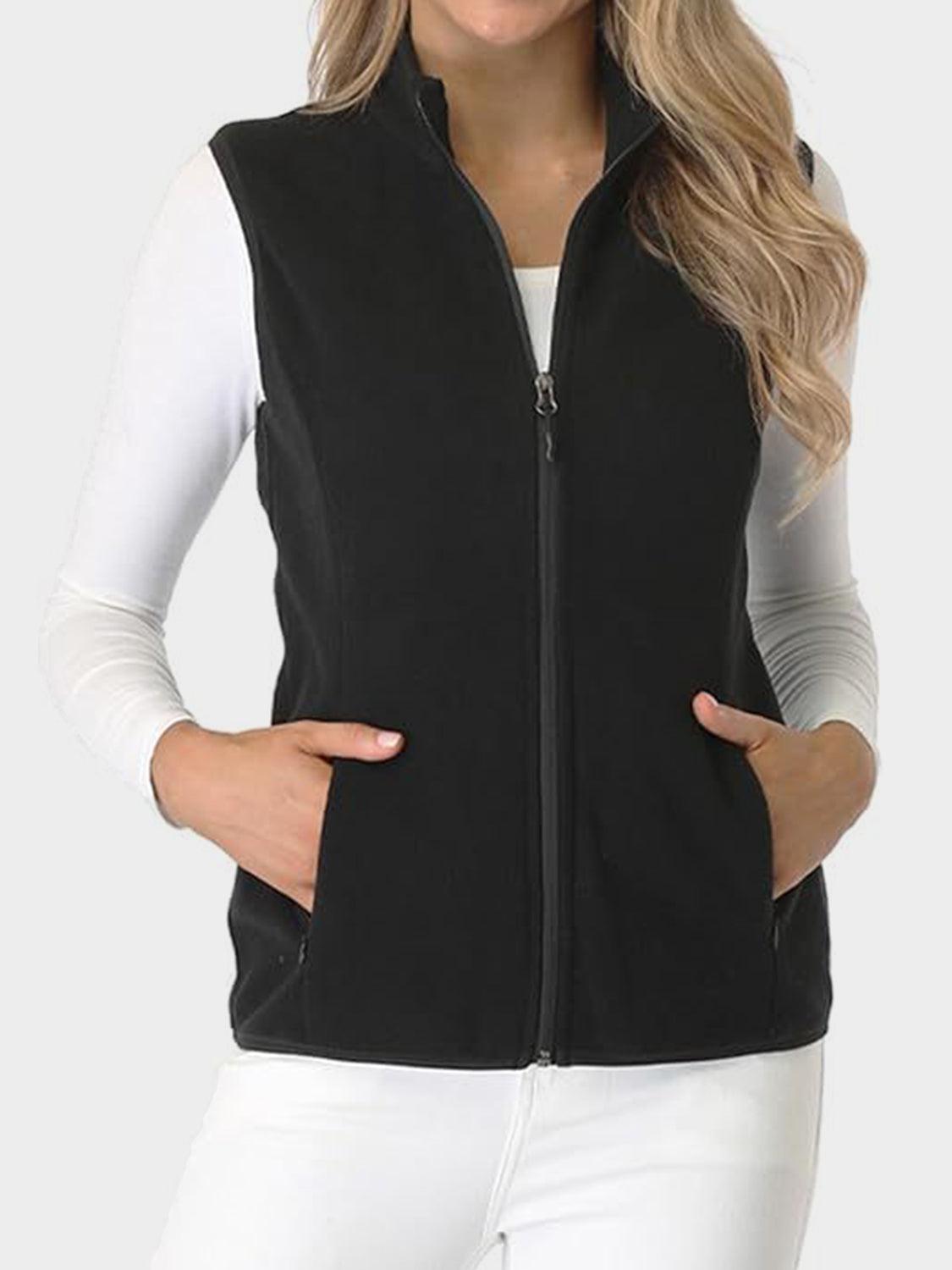 Zip Up Turtleneck Vest with Pockets - felvior