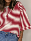 Stripe Bow Decor Cutout Drop Shoulder Top - felvior