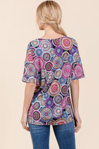 BOMBOM Printed Round Neck Half Sleeve Top