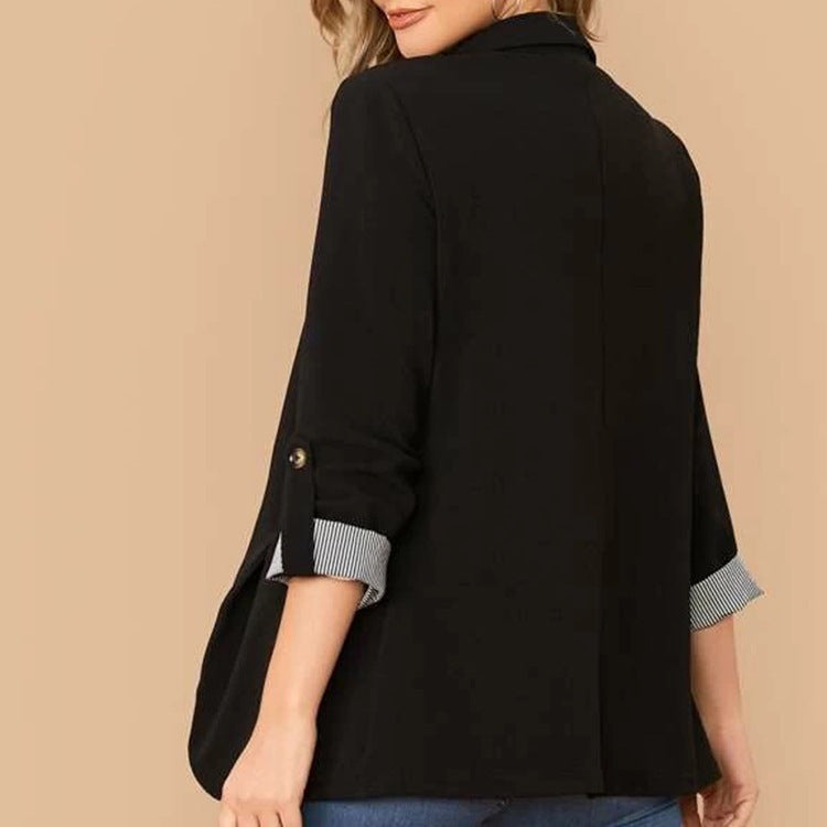 Lapel Collar Roll-Tab Sleeve Blazer - felvior