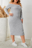 Honey Plus Size Square Neck Long Sleeve Slit Dress - felvior