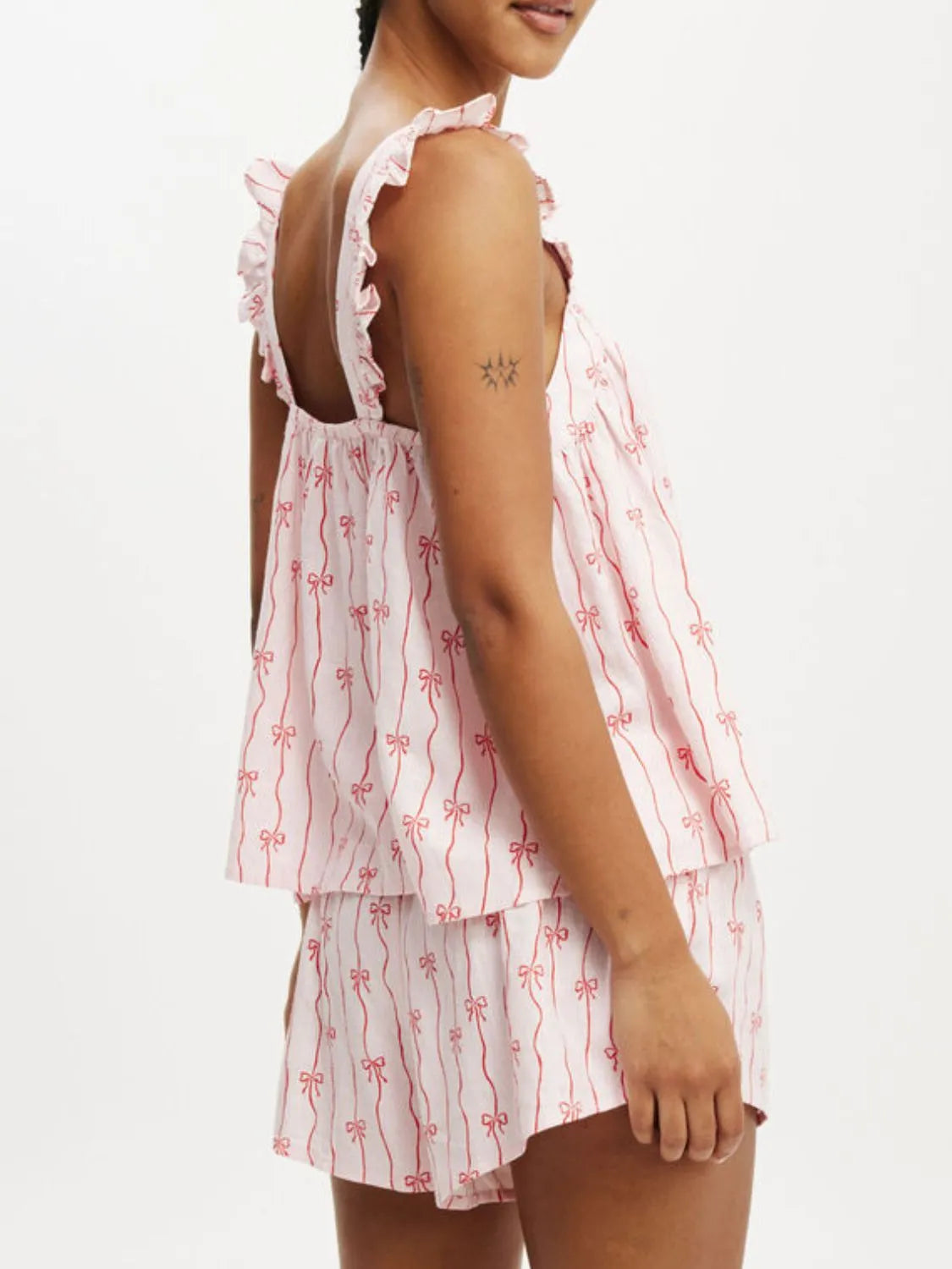 Bow Print Square Neck Cami and Shorts Set