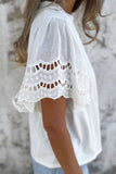 Hollow Out Embroidered Short Sleeve Round Neck Top - felvior