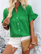 Button Down Ruffled Short Sleeve Shirt