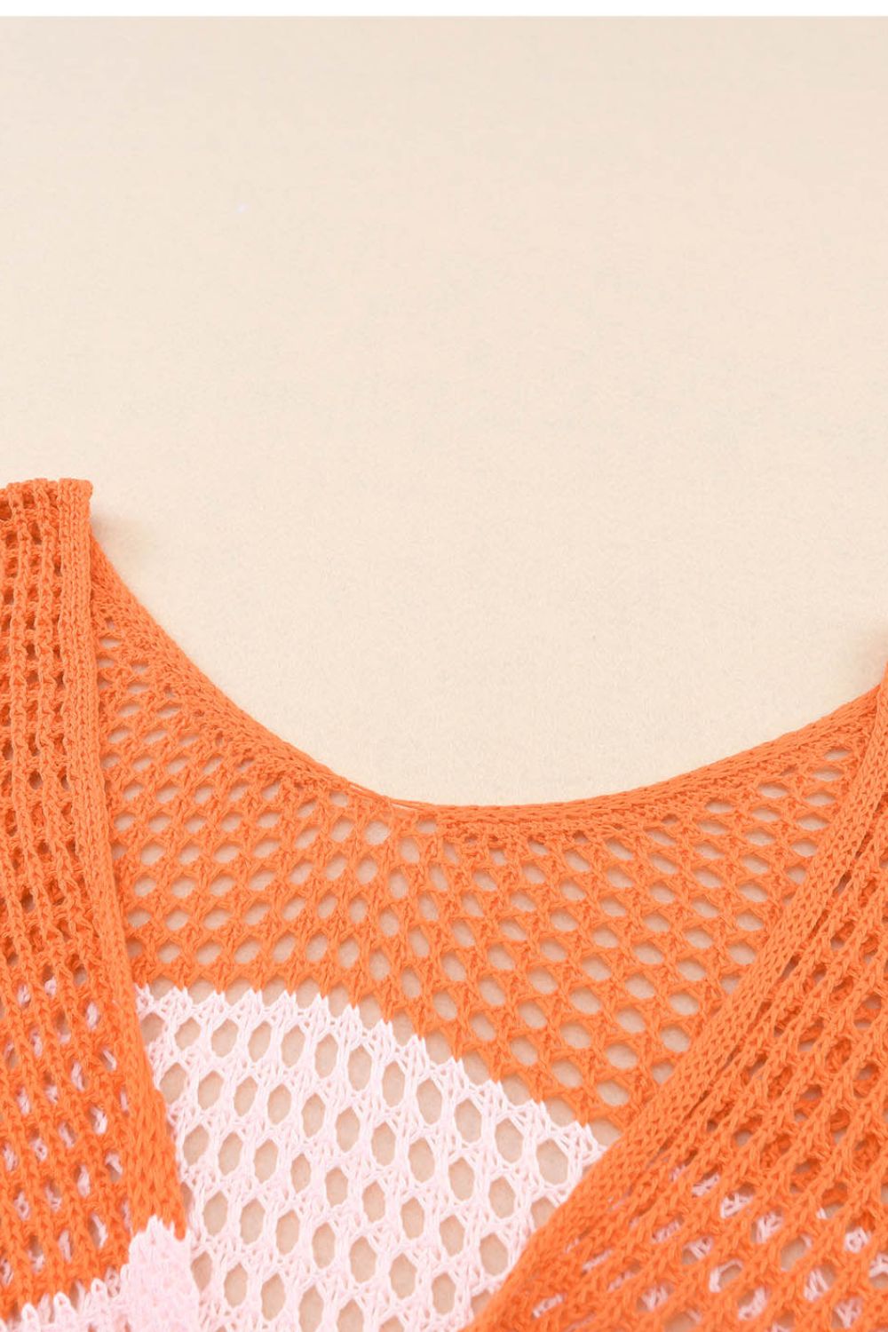 Twisted Back Round Neck Contrast Knit Cover Up