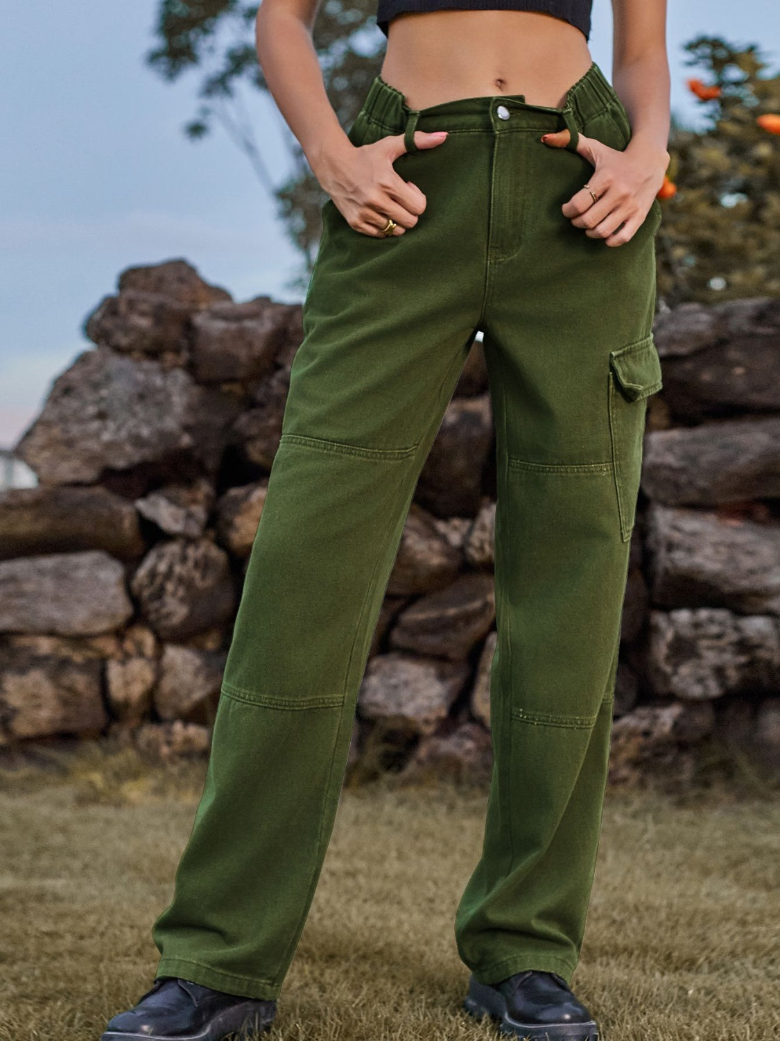High Waist Cargo Straight Jeans - felvior