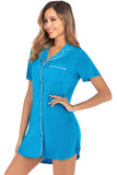 Contrast Piping Pocketed Short Sleeve Lounge Dress - felvior