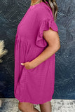 Round Neck Flounce Sleeve Mini Dress - felvior