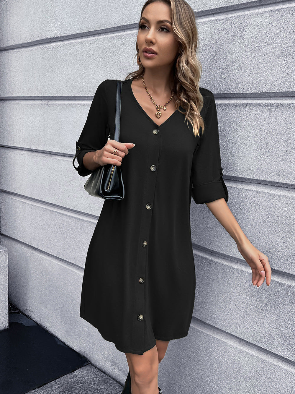 Ivy Lane Button Down V-Neck Mini Dress - felvior
