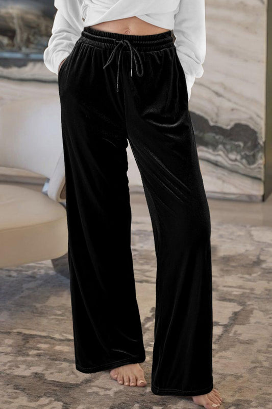 Drawstring Waist Wide Leg Active Pants - felvior