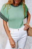 Round Neck Short Sleeve Knit Top - felvior
