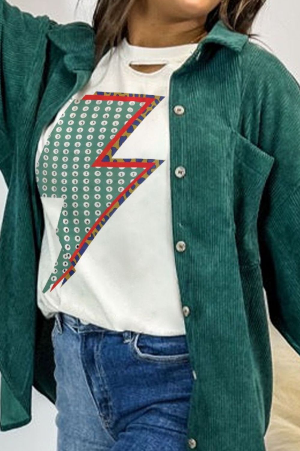 Lightning Round Neck Short Sleeve T-Shirt