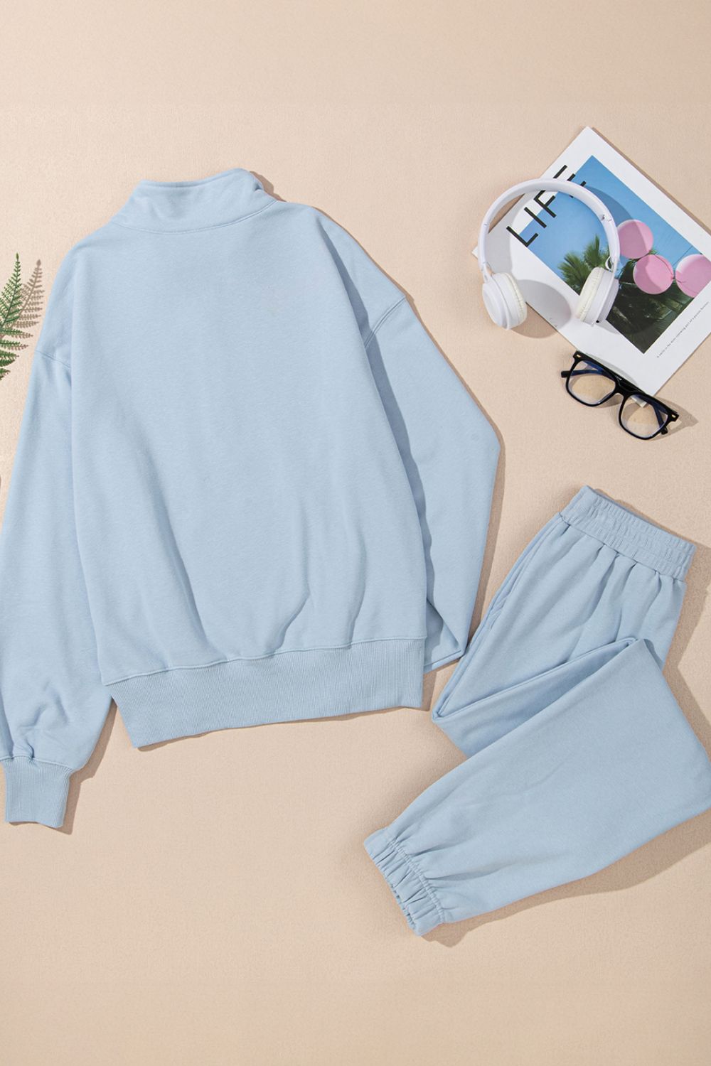 Half Zip Long Sleeve Top and Joggers Set