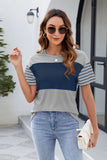 Color Block Round Neck Short Sleeve T-Shirt