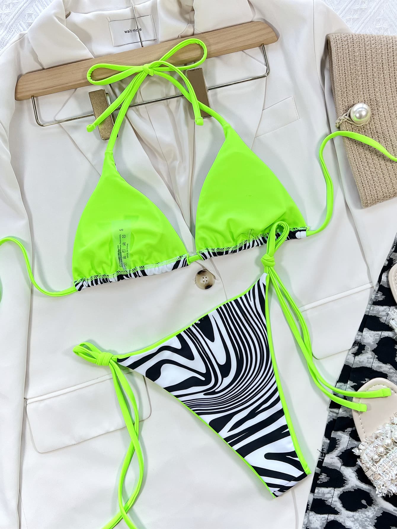 Zebra Print Halter Neck Bikini Set - felvior