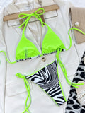 Zebra Print Halter Neck Bikini Set - felvior
