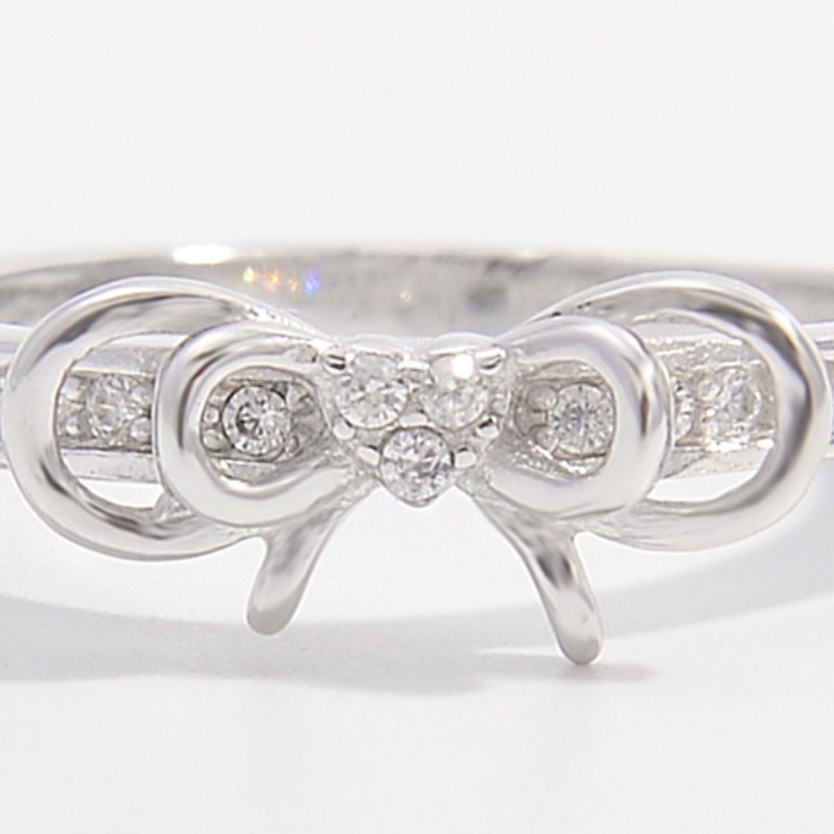 925 Sterling Silver Inlaid Zircon Bow Ring - felvior