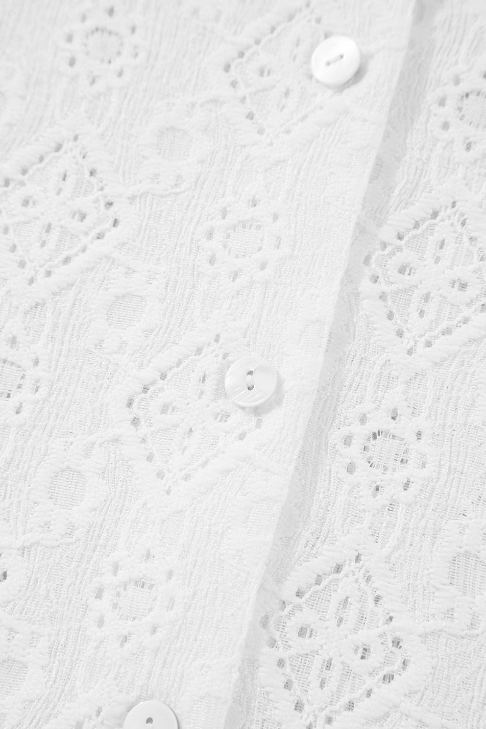 Lace Puff Sleeve V Neck Button Up Shirt