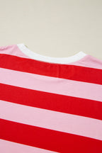 Stripe Side Slit Round Neck T-Shirt