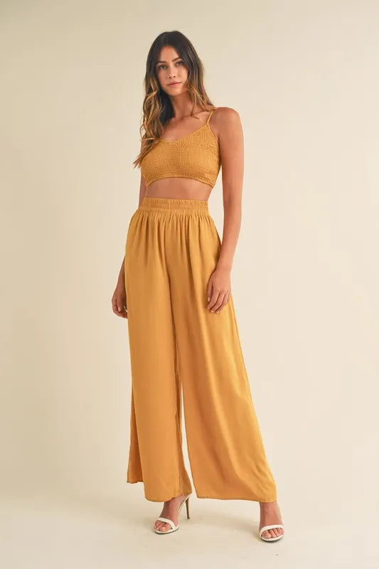 MABLE Smocked Bralette Crop Top and Wide Leg Pants Set Main image