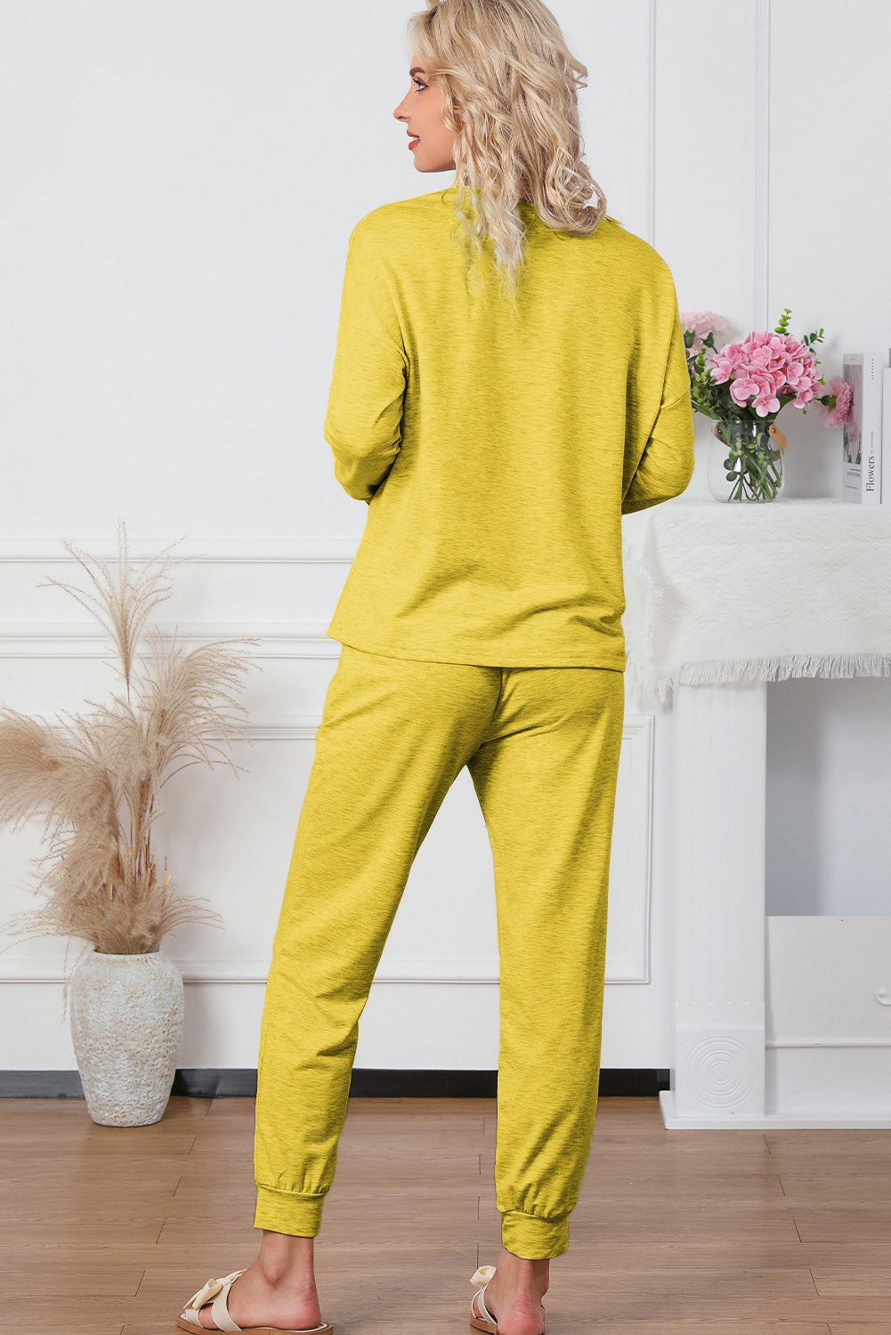 Round Neck Top and Drawstring Pants Lounge Set - felvior