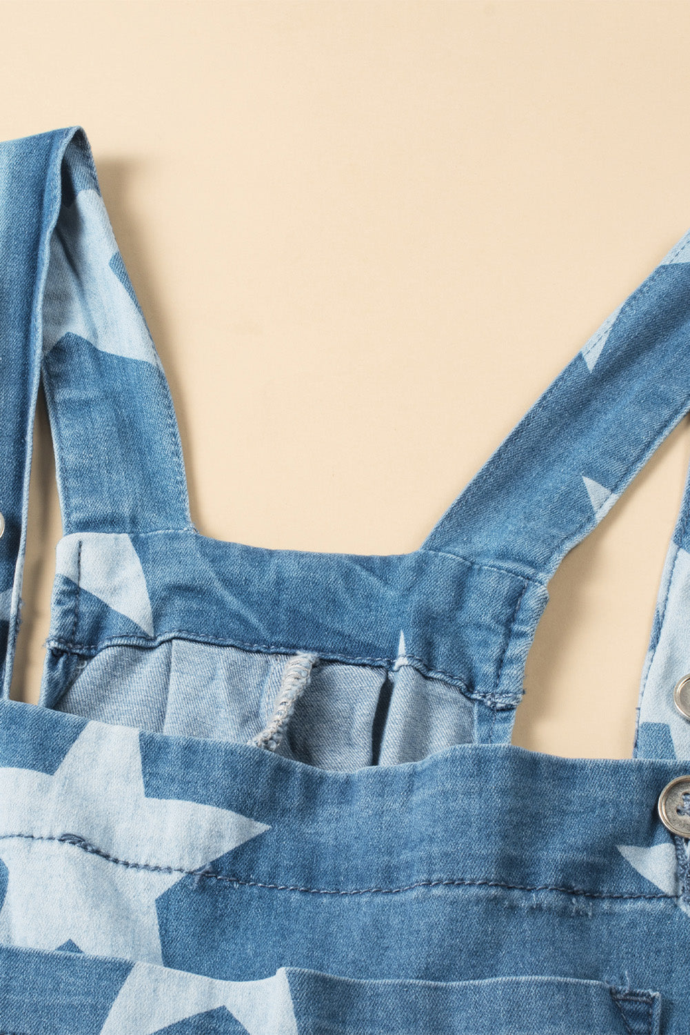Star Print Buttoned Strap Wide Leg Denim Overalls - felvior