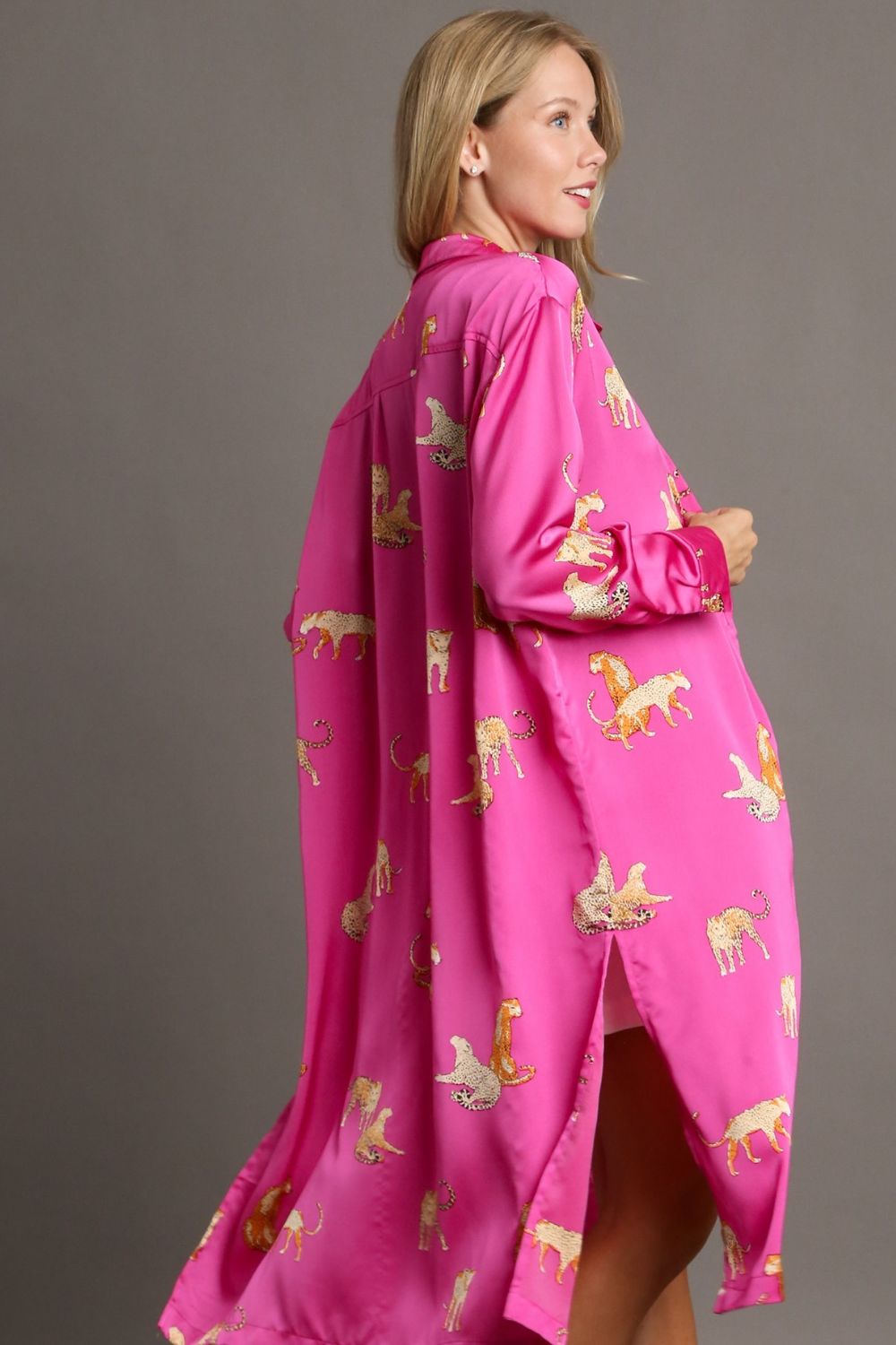 Umgee Full Size Animal Print Button Down Midi Shirt Dress Plus Size