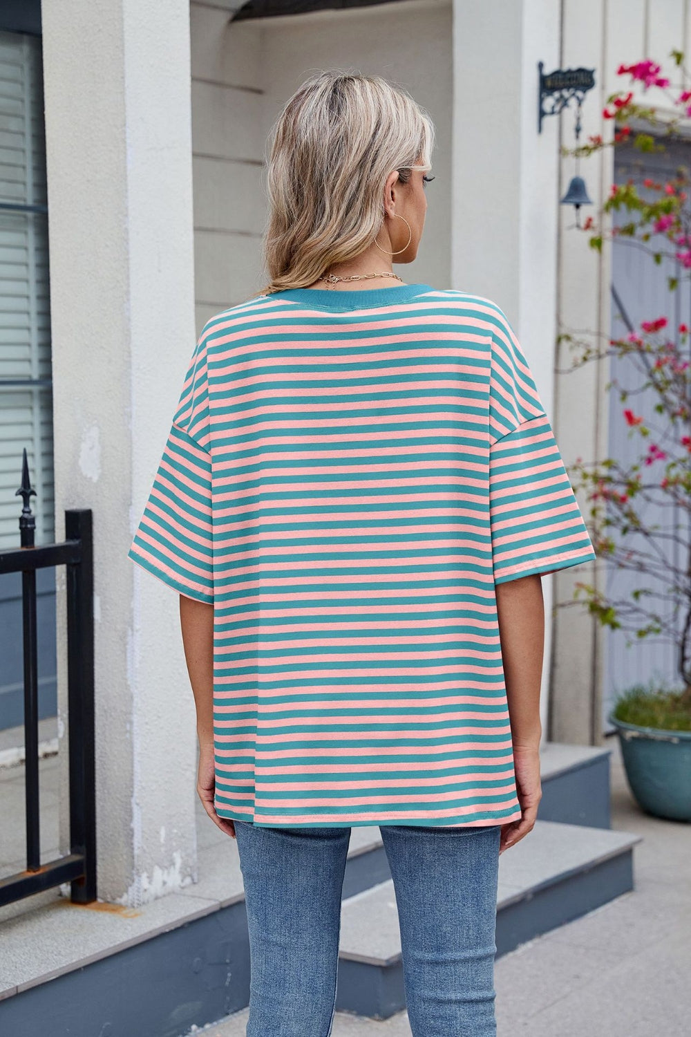 Contrast Striped Round Neck Half Sleeve T-Shirt