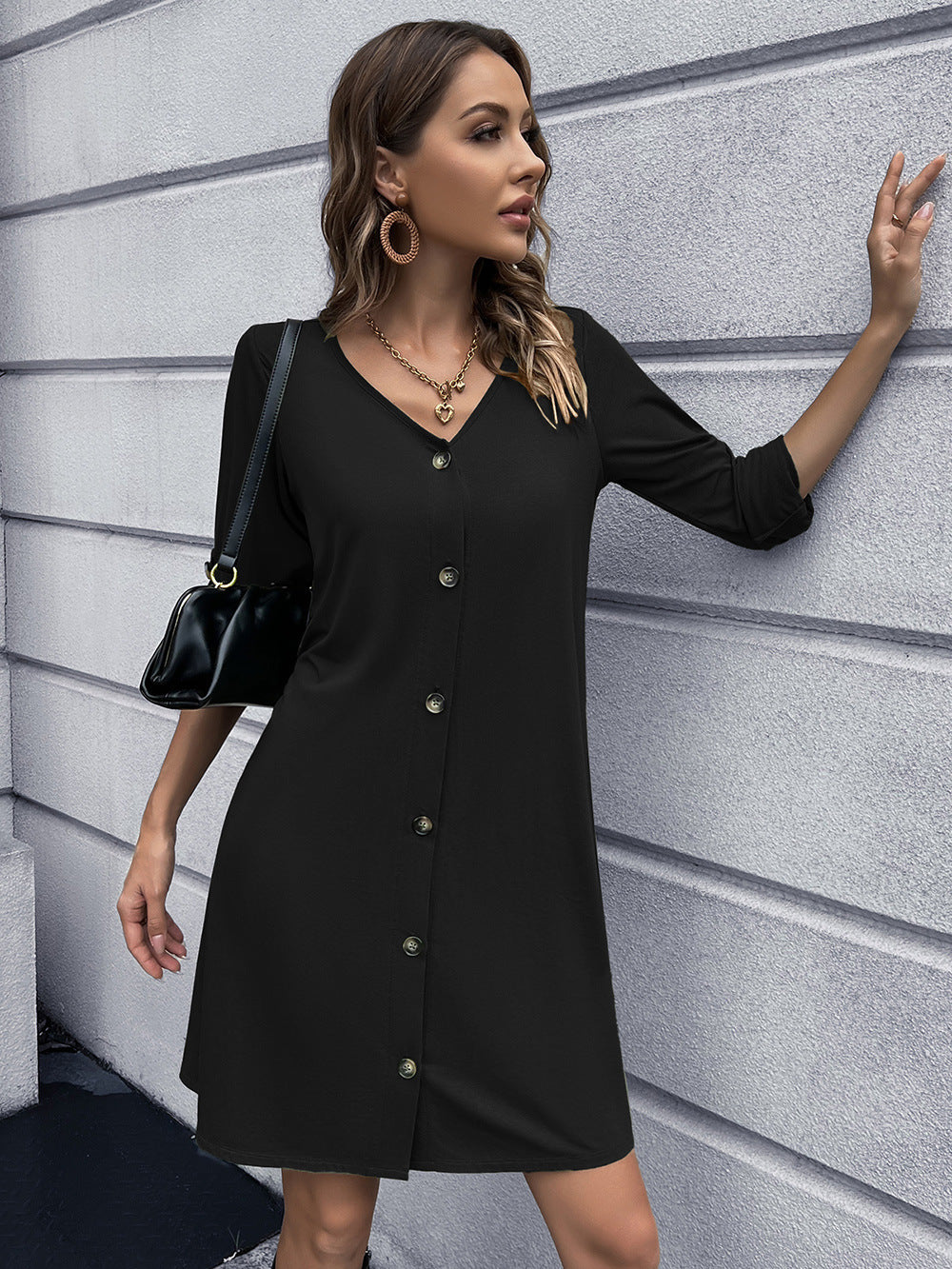 Ivy Lane Button Down V-Neck Mini Dress - felvior
