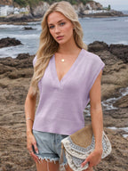 Ribbed Hem V-Neck Sweater Vest