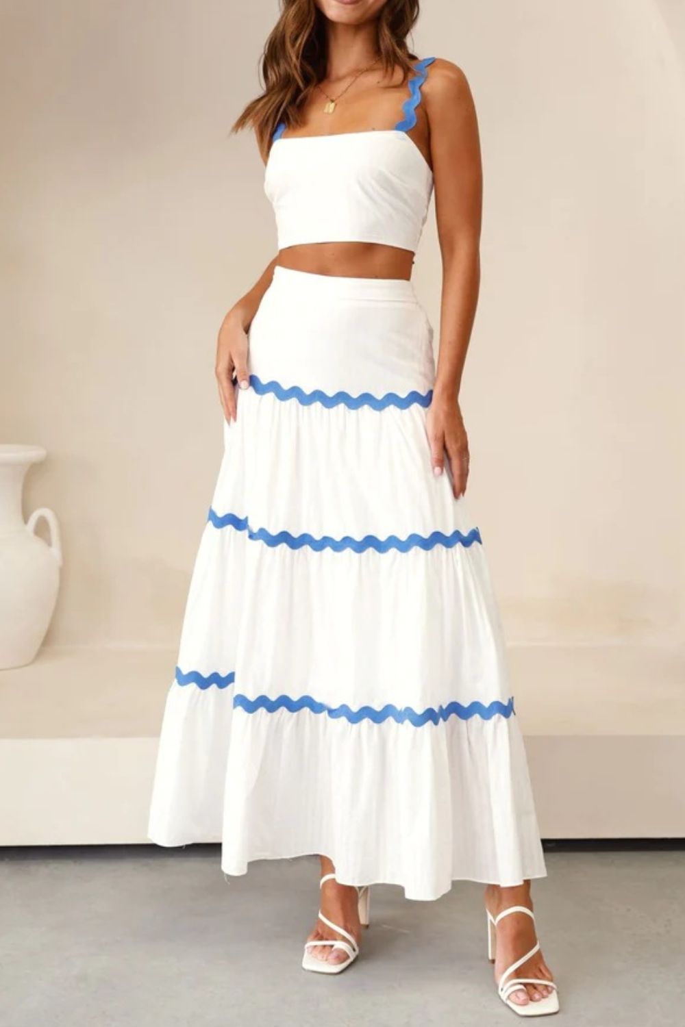 Contrast Trim Cami and Maxi Skirt Set - felvior