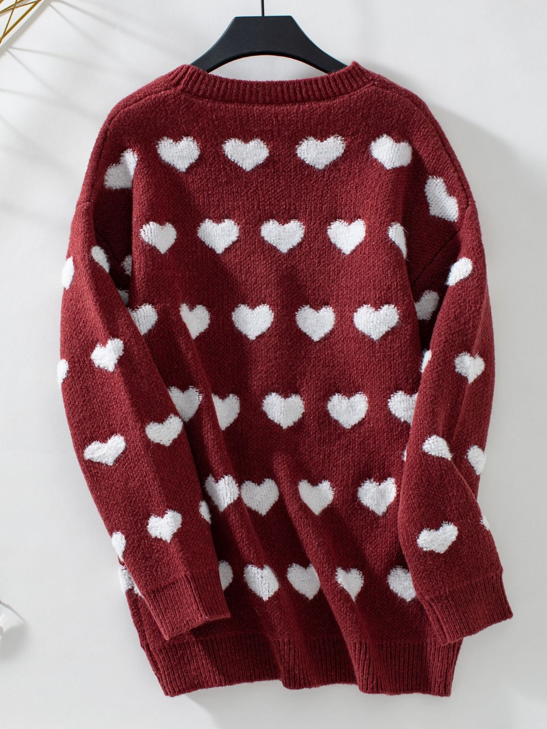 Heart V-Neck Button Up Long Sleeve Cardigan - felvior