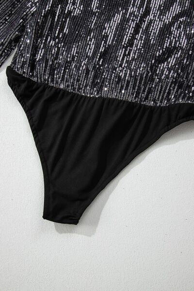 Sequin Surplice Long Sleeve Bodysuit - felvior