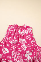 Floral Sleeveless Tasseled Tie Neck Tiered Midi Dress